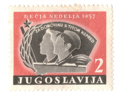 A vintage postage stamp from Yugoslavia isolated on a white background.の写真素材