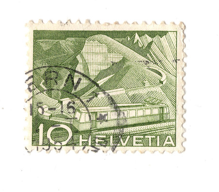 A vintage postage stamp from Switzerland isolated on a white background.の写真素材