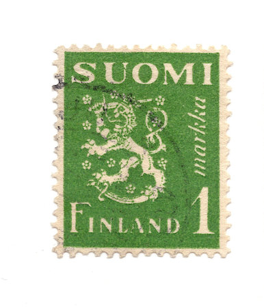 A vintage postage stamp from Finland isolated on a white background.