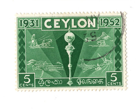 A vintage postage stamp from Ceylon isolated on a white background.の写真素材