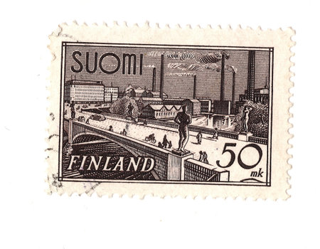 A vintage postage stamp from Finland isolated on a white background.の写真素材