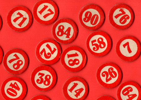Content from the game of Lotto or Bingo on a brightly coloured background.の写真素材