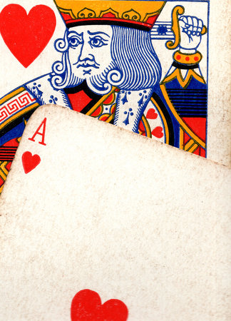 Close up detail of a pair of vintage pontoon or blackjack playing cards.の写真素材