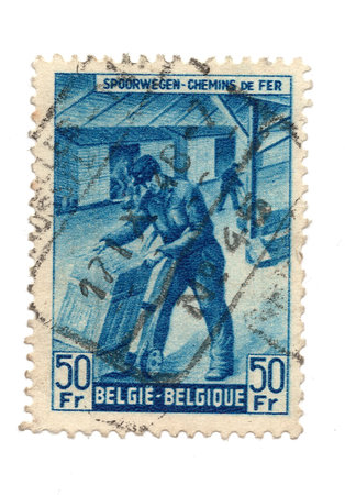 A vintage postage stamp from Belgium isolated on a white background.の写真素材