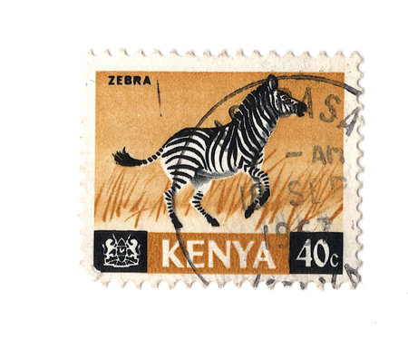 A stamp printed in Kenya shows image of the Zebra.の写真素材