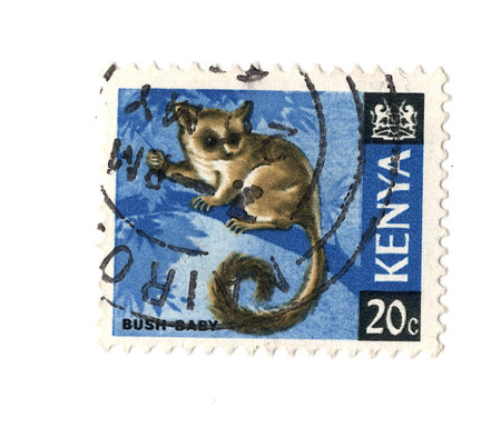 A vintage postage stamp from Kenya isolated on a white background.