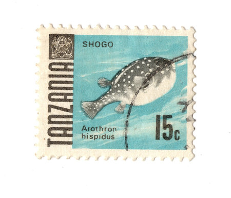 A vintage postage stamp from Tanzania isolated on a white background.