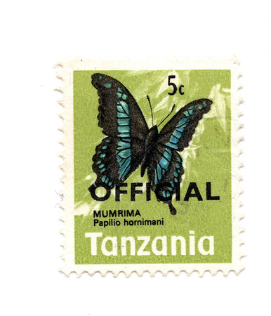 A vintage postage stamp from Tanzania isolated on a white background.の写真素材