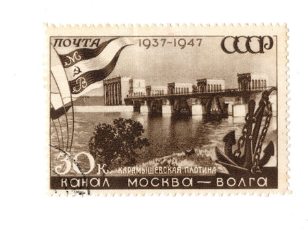 A vintage postage stamp isolated on a white background.の写真素材