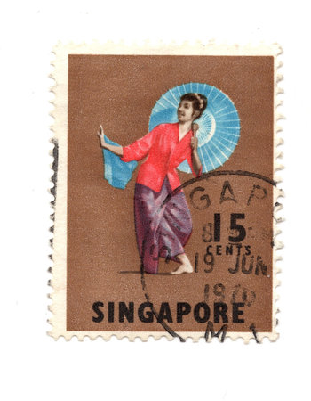 A vintage postage stamp from Singapore isolated on a white background.の写真素材
