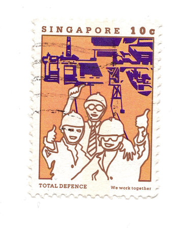 A vintage postage stamp from Singapore isolated on a white background.の写真素材