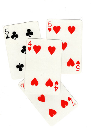 A montage of playing cards isolated on a white background.