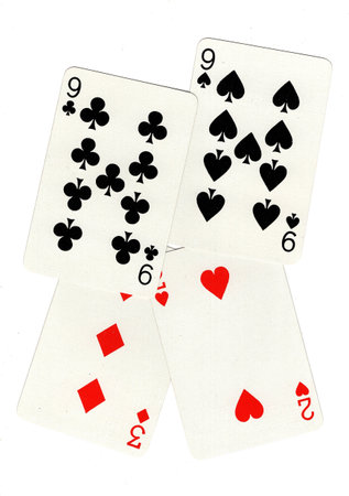 A montage of playing cards isolated on a white background.