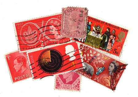 Vintage postage stamps from Great Britain isolated on a white background.