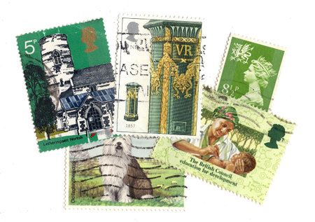 Vintage postage stamps from Great Britain isolated on a white background.の写真素材