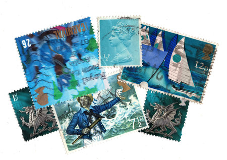 Vintage postage stamps from Great Britain isolated on a white background.