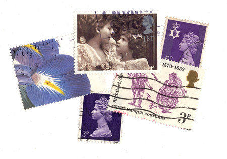 Vintage postage stamps from Great Britain isolated on a white background.の写真素材
