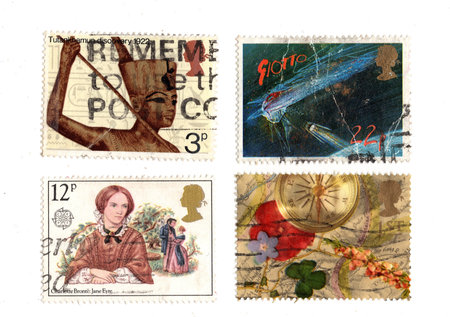 Vintage postage stamps from Great Britain isolated on a white background.