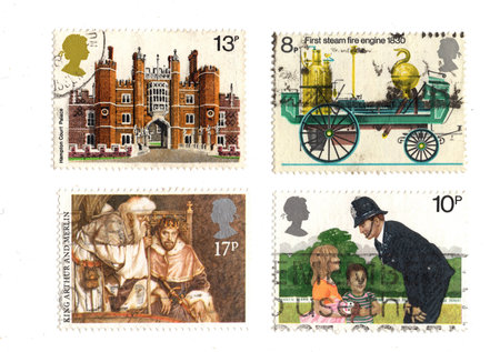 Vintage postage stamps from Great Britain isolated on a white background.の写真素材