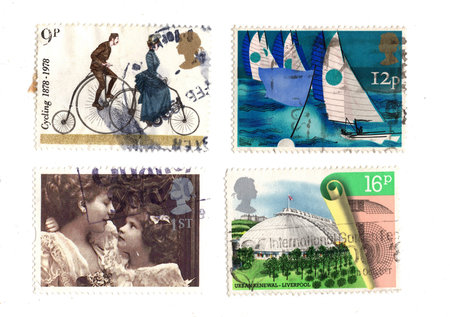 Vintage postage stamps from Great Britain isolated on a white background.の写真素材