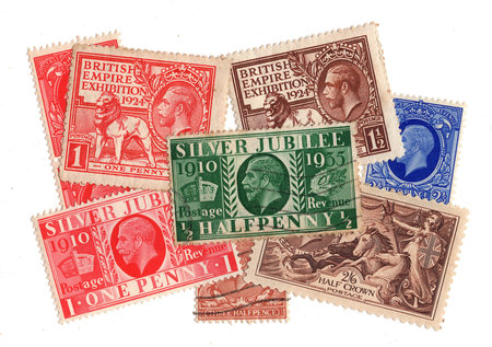 Vintage postage stamps from Great Britain isolated on a white background.の写真素材