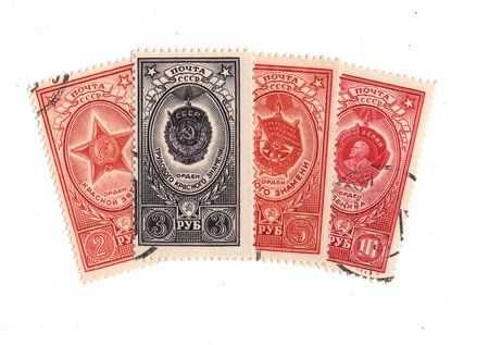 Vintage postage stamps from Russia isolated on a white background.