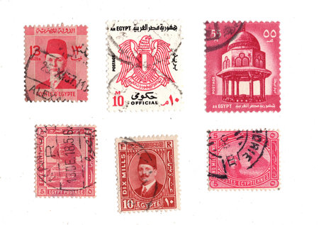 Vintage postage stamps from Egypt isolated on a white background.の写真素材