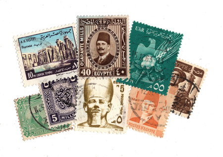 Vintage postage stamps from Egypt isolated on a white background.の写真素材