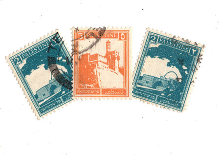 Vintage postage stamps from Palestine isolated on a white background.の写真素材