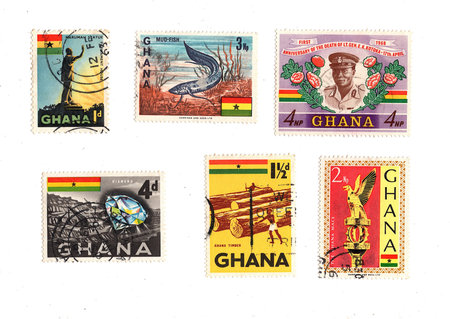 Vintage postage stamps from Ghana isolated on a white background.の写真素材