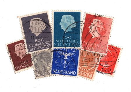 Vintage postage stamps from the Netherlands isolated on a white background.の写真素材