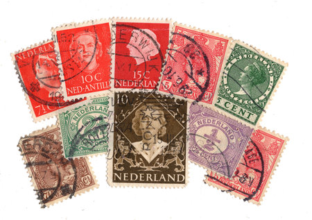 Vintage postage stamps from the Netherlands isolated on a white background.の写真素材