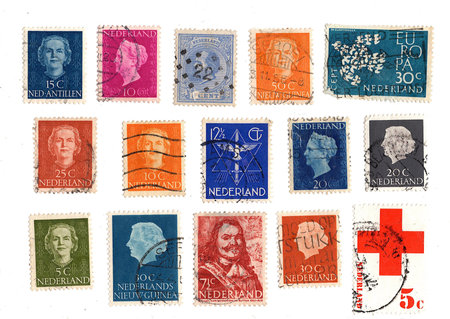 Vintage postage stamps from the Netherlands isolated on a white background.の写真素材