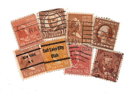 Vintage postage stamps from the United States of America isolated on whiteの写真素材
