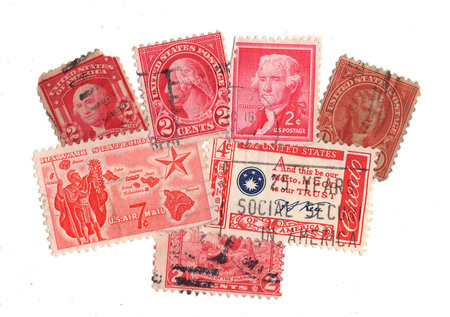 Vintage postage stamps from the USA isolated on a white background.