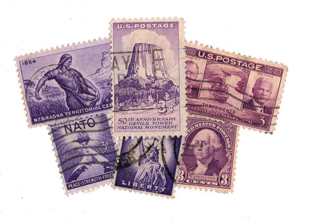 Collection of the old postage stamps from the United States of America.の写真素材
