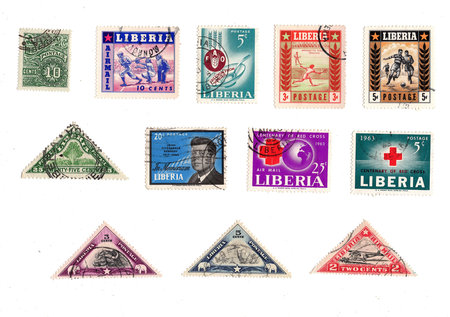 Vintage postage stamps from Liberia isolated on a white background.の写真素材