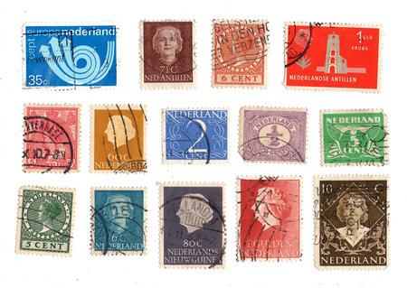 Vintage postage stamps from the Netherlands isolated on a white background.の写真素材