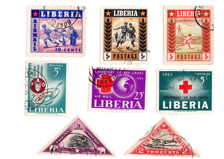 Vintage postage stamps from Liberia isolated on a white background.の写真素材