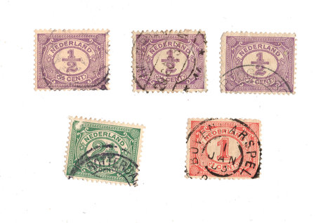 Vintage postage stamps from the Netherlands isolated on a white background.の写真素材
