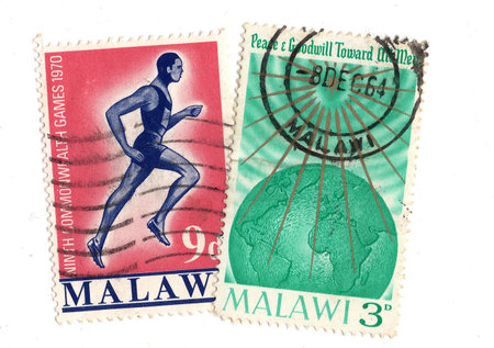 Vintage postage stamps from Malawi isolated on a white background.の写真素材