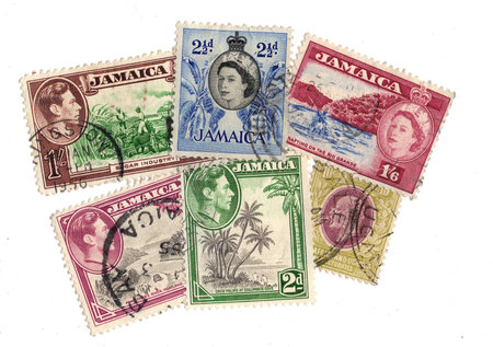 Vintage postage stamps from Jamaica isolated on a white background.