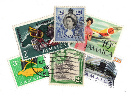 Vintage postage stamps from Jamaica isolated on a white background.の写真素材