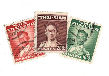 Vintage postage stamps from Thailand isolated on a white background.の写真素材