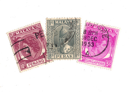 Vintage postage stamps from Malaya isolated on a white background.の写真素材