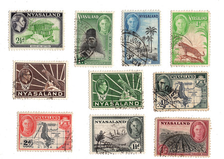 Vintage postage stamps from Nyasaland isolated on a white background.の写真素材