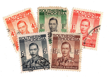 Vintage postage stamps from Southern Rhodesia isolated on a white background.の写真素材