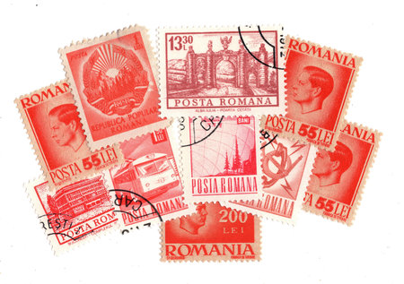 Vintage postage stamps from Romania isolated on a white background.の写真素材