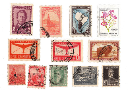 Vintage postage stamps from Argentina isolated on a white background.の写真素材