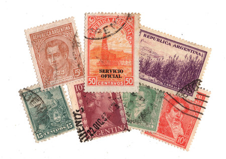 Vintage postage stamps from Argentina isolated on a white background.の写真素材